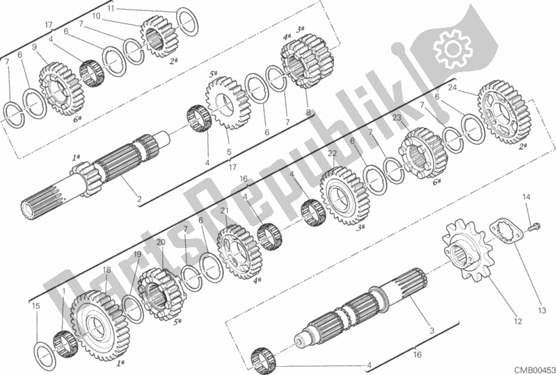 All parts for the Gear Box of the Ducati Scrambler Sixty2 Thailand USA 400 2019